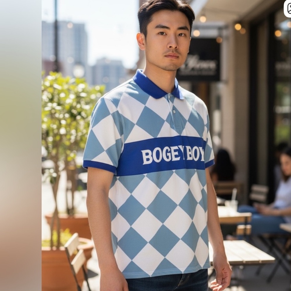 Bogey Boys Men's M Athletic Checkered Polo Shirt Blue New‎ 9824